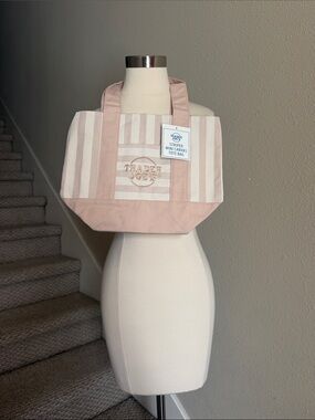 NWT Trader Joe's Cream Striped Cream Mini Canvas Tote Bag